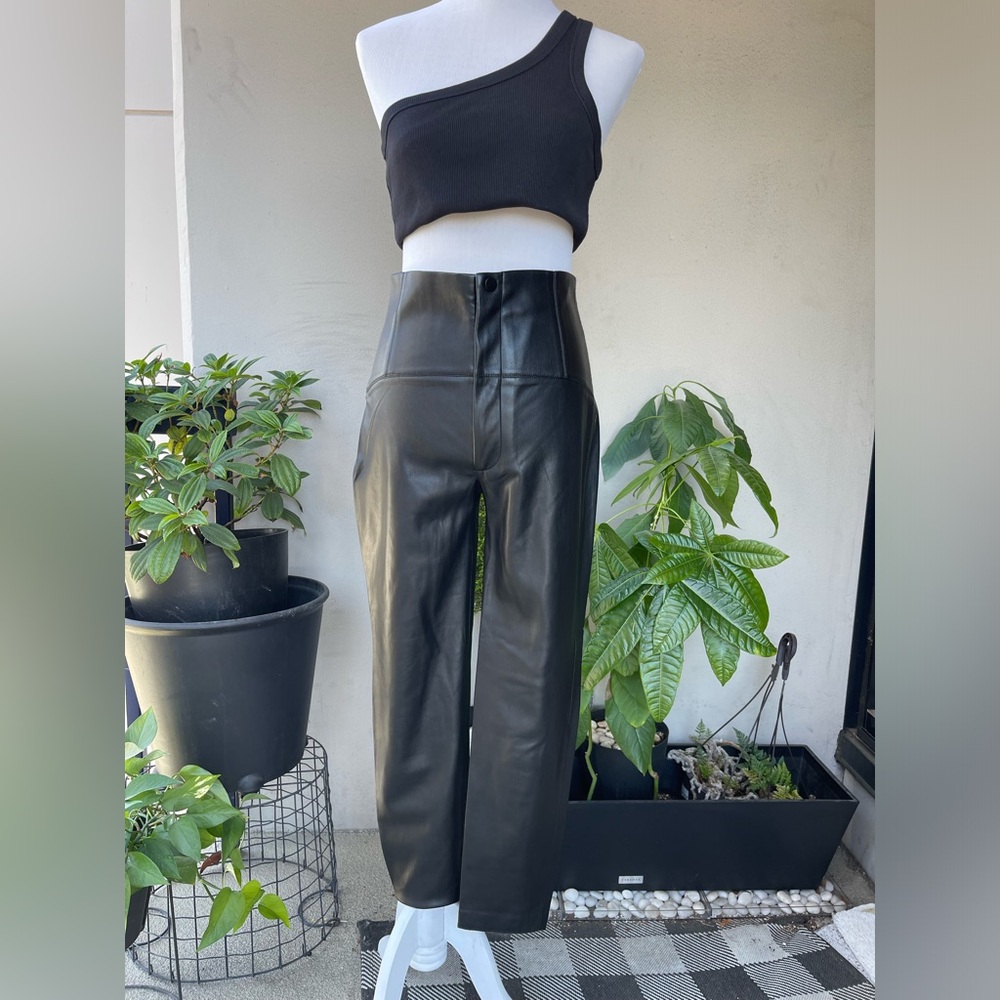 🌿 Zara Slim Fit Faux Leather High Waist Ankle Length Pants in Black, M